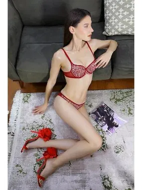 Akbeniz Destekli Pul İşlemeli Sütyen Takım Akbeniz 3903