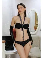 Straplez Destekli Dantel Detaylı Sütyen Takım Akbeniz 3103 Siyah görsel 4