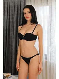 Akbeniz Straplez Kadın Destekli Siyah Sütyen Akbeniz Takım 3101