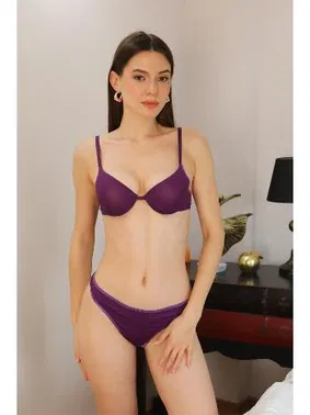 Akbeniz Mor Düz Renk Destekli Kadın Sütyen Takım Akbeniz 3602 - Alternatif Görünüm