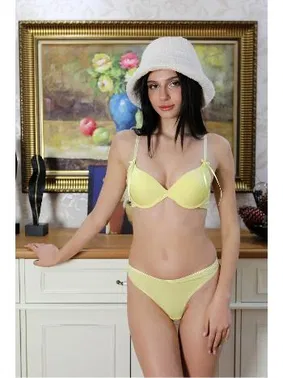 Akbeniz Destekli Sarı Kurdelalı Kadın Sütyen Takım Akbeniz 3713 - Alternatif Görünüm