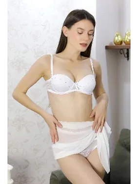 Akbeniz Kadın Destekli Taş Detaylı Sütyen Takım Akbeniz 3304 Beyaz - Alternatif Görünüm