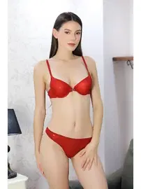 Akbeniz Kırmızı Destekli Taş Detaylı Sütyen Takım Akbeniz 3808