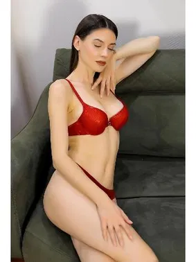 Akbeniz Kırmızı Destekli Taş Detaylı Sütyen Takım Akbeniz 3808 - Alternatif Görünüm