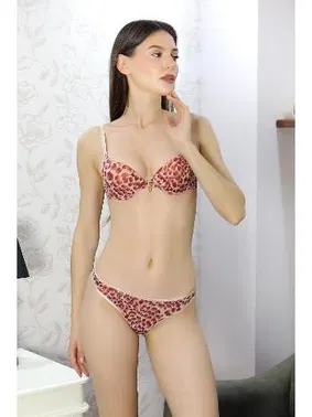 Akbeniz Desteksiz İnce Süngerli Desenli Aksesuarlı Sütyen Takım Akbeniz 3707 - Alternatif Görünüm