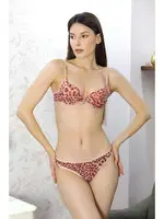 Desteksiz İnce Süngerli Desenli Aksesuarlı Sütyen Takım Akbeniz 3707 Kirmizi görsel 4