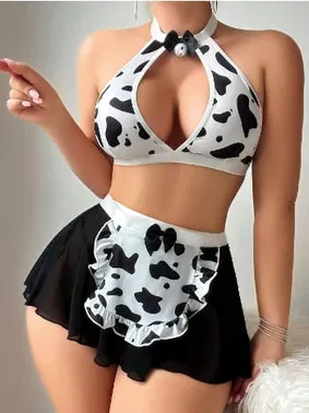 Akbeniz Dalmaçya Desenli Kadın Fantazi Hizmetçi Kostümü Akbeniz K1750