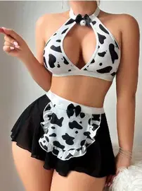 Akbeniz Dalmaçya Desenli Kadın Fantazi Hizmetçi Kostümü Akbeniz K1750