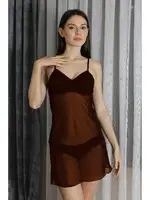 Transparan Fantezi Tül Kadın Gecelik Akbeniz T2500 Kahve detay görünüm