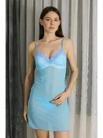 Dantelli Transparan Fantezi Tül Kadın Gecelik Akbeniz T2500 Mavi detay görünüm