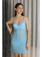 Dantelli Transparan Fantezi Tül Kadın Gecelik Akbeniz T2500 Mavi görsel 4