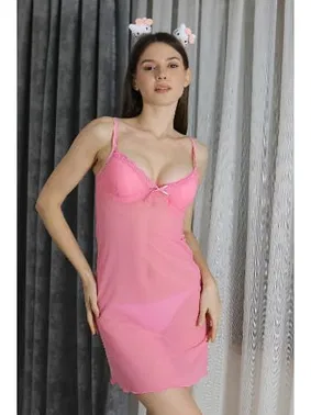 Akbeniz Kısa İnce Askılı Fantezi Kadın Tül Gecelik Akbeniz T2500