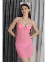 Kısa İnce Askılı Fantezi Kadın Tül Gecelik Akbeniz T2500 Pembe görsel 4