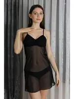 İnce Askılı Siyah Kadın Fantezi Tül Gecelik Akbeniz T2500 Siyah farklı açı