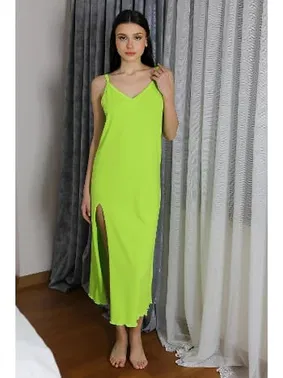 Akbeniz Pamuklu İp Askılı Uzun Yırtmaçlı Kadın Gecelik Akbeniz 90125 - Alternatif Görünüm