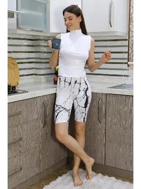 Akbeniz Dizüstü Micro Desenli Kadın Tayt Beyaz Akbeniz 5922