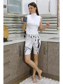 Akbeniz Dizüstü Micro Desenli Kadın Tayt Beyaz Akbeniz 5922