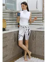 Dizüstü Micro Desenli Kadın Tayt Beyaz Akbeniz 5922