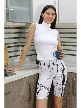 Akbeniz Dizüstü Micro Desenli Kadın Tayt Beyaz Akbeniz 5922 - Alternatif Görünüm