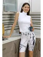 Dizüstü Micro Desenli Kadın Tayt Beyaz Akbeniz 5922 detay görünüm