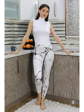 Akbeniz Micro Desenli Kadın Tayt Kadın Beyaz Akbeniz 5920