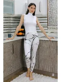 Akbeniz Micro Desenli Kadın Tayt Kadın Beyaz Akbeniz 5920