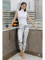 Micro Desenli Kadın Tayt Kadın Beyaz Akbeniz 5920 Beyaz