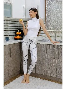 Akbeniz Micro Desenli Kadın Tayt Kadın Beyaz Akbeniz 5920 - Alternatif Görünüm