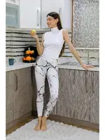 Micro Desenli Kadın Tayt Kadın Beyaz Akbeniz 5920 Beyaz detay görünüm