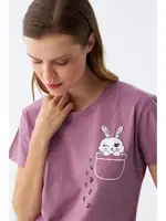 Patili Tavşan Baskılı Cepli Kadın Mor Pijama Takımı Akbeniz  Mor farklı açı