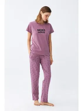 Akbeniz Yıldız Desenli Penye Kısa Kol Kadın Mor Pijama Takımı Akbeniz 2785 - Alternatif Görünüm