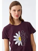 Papatya Baskılı Kısa Kollu Penye Pijama Takımı Akbeniz 2785 Mürdüm görsel 4