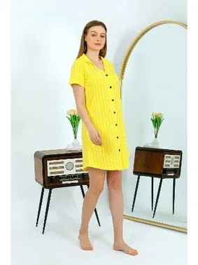 Akbeniz Kısa Kol Düğmeli Pamuk Penye Sarı Tunik Gecelik Akbeniz 13111 - Alternatif Görünüm