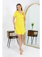 Kısa Kol Düğmeli Pamuk Penye Sarı Tunik Gecelik Akbeniz 13111 farklı açı