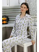 Önden Düğmeli Uzun Kollu Kadın Pijama Takım Gri Akbeniz 2784 Gri farklı açı