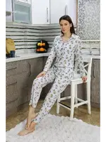 Önden Düğmeli Uzun Kollu Kadın Pijama Takım Gri Akbeniz 2784 Gri görsel 4