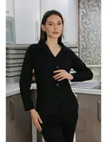 Pamuk Penye Önden Düğmeli Uzun Kol Kadın Pijama Takım Siyah Akbeniz 2783 Siyah detay görünüm