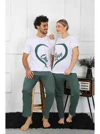 Akbeniz Sevgili Kombini Kadın Penye Pijama Takımı Beyaz Akbeniz 50127 