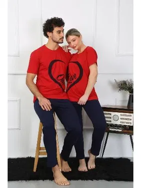 Akbeniz Kırmızı Pamuk Penye Sevgili Kombini Kadın Pijama Takımı Akbeniz 50128 