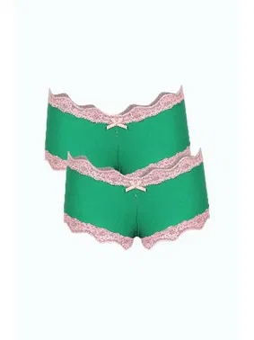 Akbeniz Dantelli Pamuklu 2li Kadın Boxer Fıstık Yeşili Akbeniz 40277