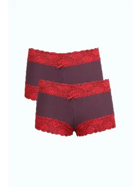 Akbeniz Kırmızı Dantelli Pamuklu 2li Mürdüm Kadın Boxer Akbeniz 40277