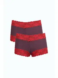 Akbeniz Kırmızı Dantelli Pamuklu 2li Mürdüm Kadın Boxer Akbeniz 40277