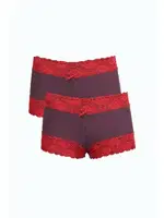 Kırmızı Dantelli Pamuklu 2li Mürdüm Kadın Boxer Akbeniz 40277 Mürdüm
