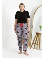 Desenli Pamuklu Büyük Beden Alt Kadın Pijama Akbeniz 27557 Somon