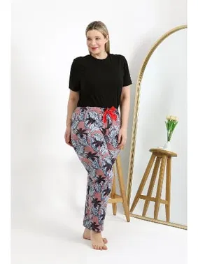 Akbeniz Desenli Pamuklu Büyük Beden Alt Kadın Pijama Akbeniz 27557 - Alternatif Görünüm