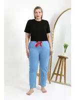 Penye Büyük Beden Kadın Alt Pijama Akbeniz 27559 Mavi