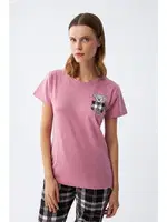 Ayıcık Baskılı Ekoseli Penye Kadın Somon Pijama Takımı Akbeniz 2786 Somon