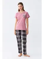 Ayıcık Baskılı Ekoseli Penye Kadın Somon Pijama Takımı Akbeniz 2786 Somon farklı açı