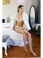 Straplez Taş Detaylı Push Up Sütyen Kadın Takım Beyaz Akbeniz 3002 Beyaz detay görünüm