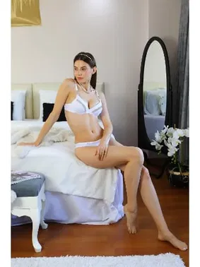 Akbeniz Sıra Taşlı Push Up Kadın Sütyen Takım Beyaz Akbeniz 3001